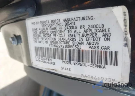 2001 Toyota Camry Le из США, поврежденный, VIN 4T1BG22K21U860521